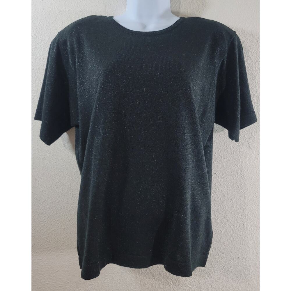 VTG Arlando Black Sparkly Round Neck Short Sleeve Top Large Lightweight Stretchy